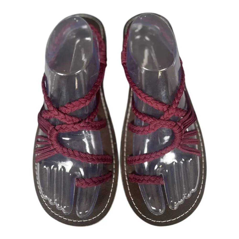 Plaka Women’s Palm Leaf Burgundy Boho Flat Strap Sandals Size-10 - Picture 8 of 8